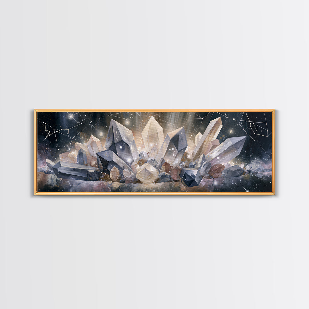 Crystal Cluster with Moonlight Reflections Canvas Print, Spiritual Art, Christian Decor, Living Room Decor, Spirit, Art Print, SPI-3x1-5