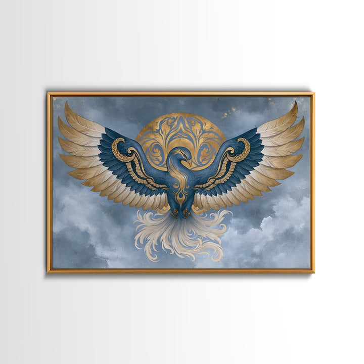 Phoenix Rising as Renewal Symbol Framed Canvas Print, Spiritual Art, Minimalist Decor, Living Room Decor, Fine Art, Spirit, SPI-3x2-15