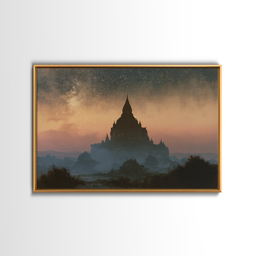 Ancient Temple Silhouette Framed Canvas Print, Spiritual Art, Art Prints, Living Room Decor, Spirit, Abstract Wall Art, SPI-3x2-23