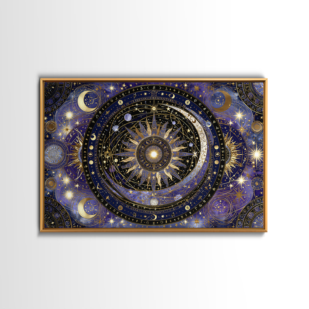 Sun and Moon Spiritual Balance Composition Framed Canvas Print, Spiritual Art, Digital Prints, Living Room Decor, Spirit, SPI-3x2-36
