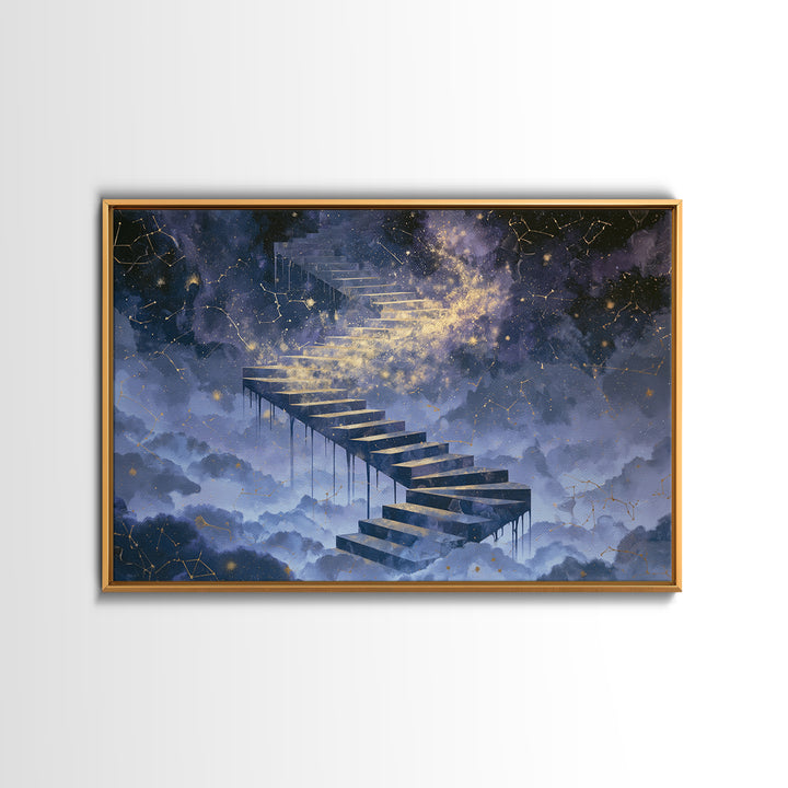 Celestial Staircase Through Clouds Framed Canvas Print, Spiritual Art, Room Decor, Living Room Decor, Fine Art, Spirit, SPI-3x2-45