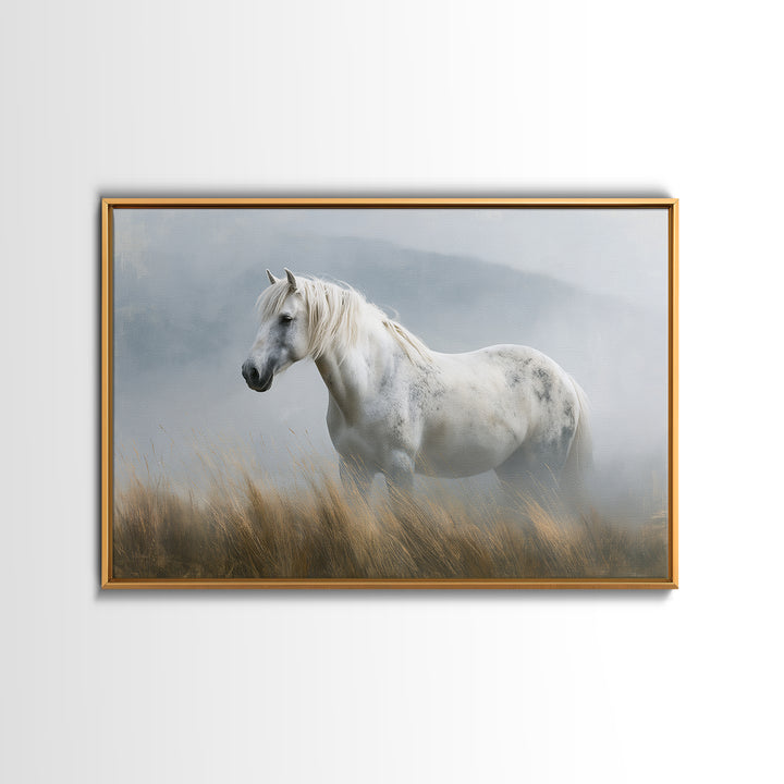 White Horse in Misty Sacred Landscape Canvas Print, Spiritual Art, Kids Room Art, Living Room Decor, Fine Art, Spirit, SPI-3x2-62