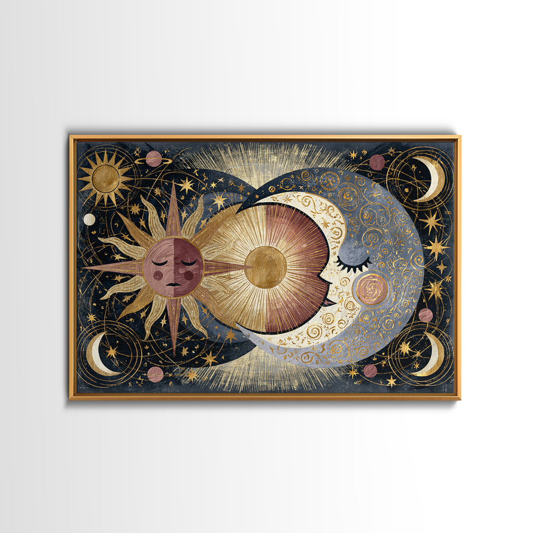 Sun and Moon Spiritual Balance Composition Canvas Print, Spiritual Art, African American Art, Living Room Decor, Spirit, SPI-3x2-84
