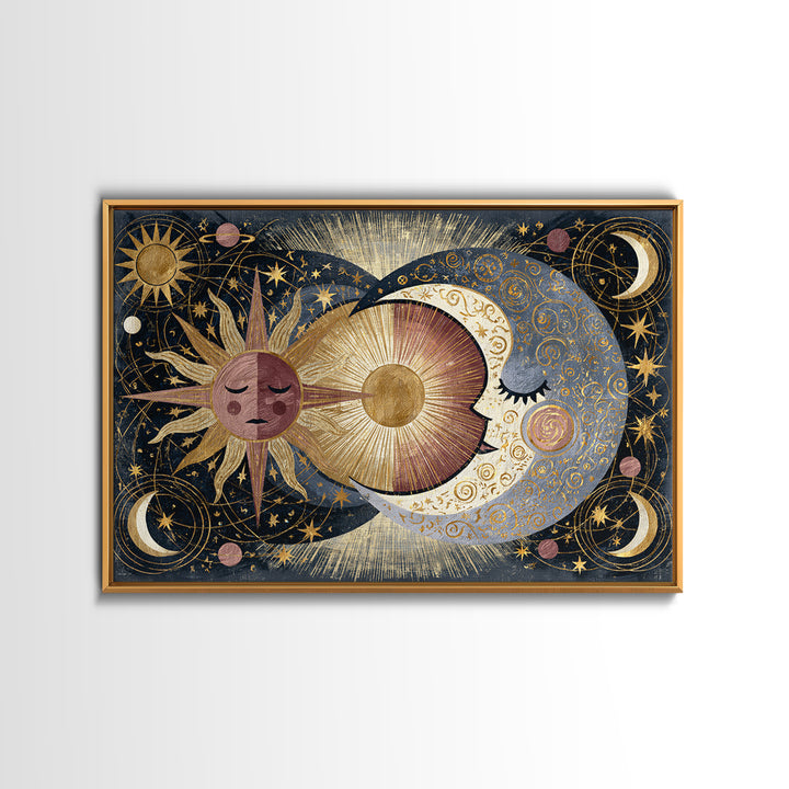 Sun and Moon Spiritual Balance Composition Canvas Print, Spiritual Art, African American Art, Living Room Decor, Spirit, SPI-3x2-84