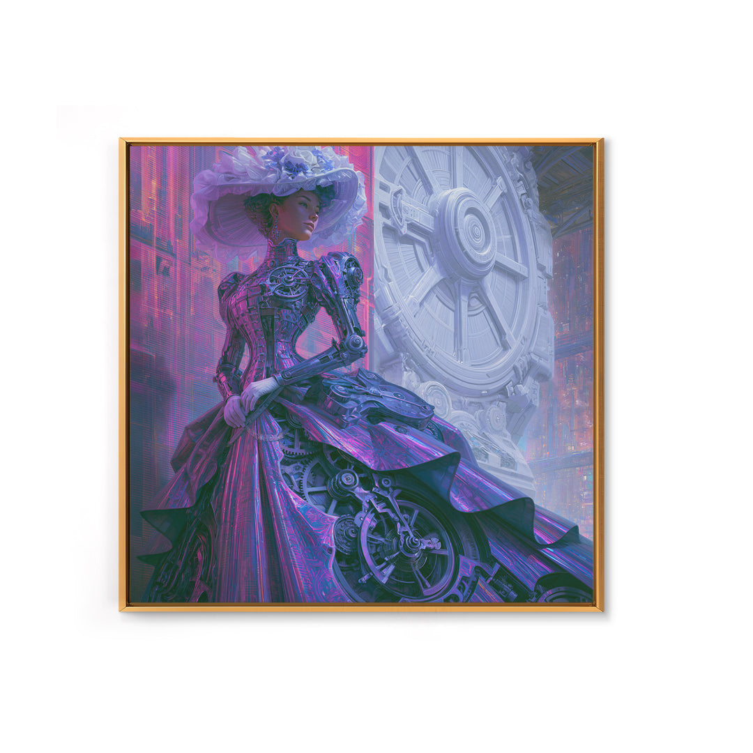 Victorian Lady with Clockwork Dress Details Canvas Print, Steampunk Art, Gallery Decor, Living Room Decor, Fine Art, Mechanic, STE-1x1-17
