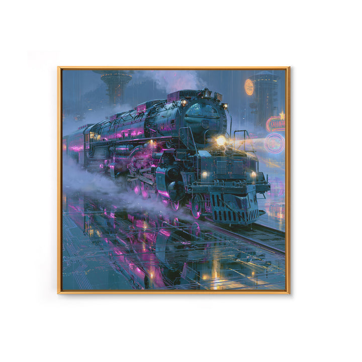 Steam Locomotive Racing Through Fog Canvas Print, Steampunk Art, Dark Art, Living Room Decor, Oil Painting, Mechanic, STE-1x1-30