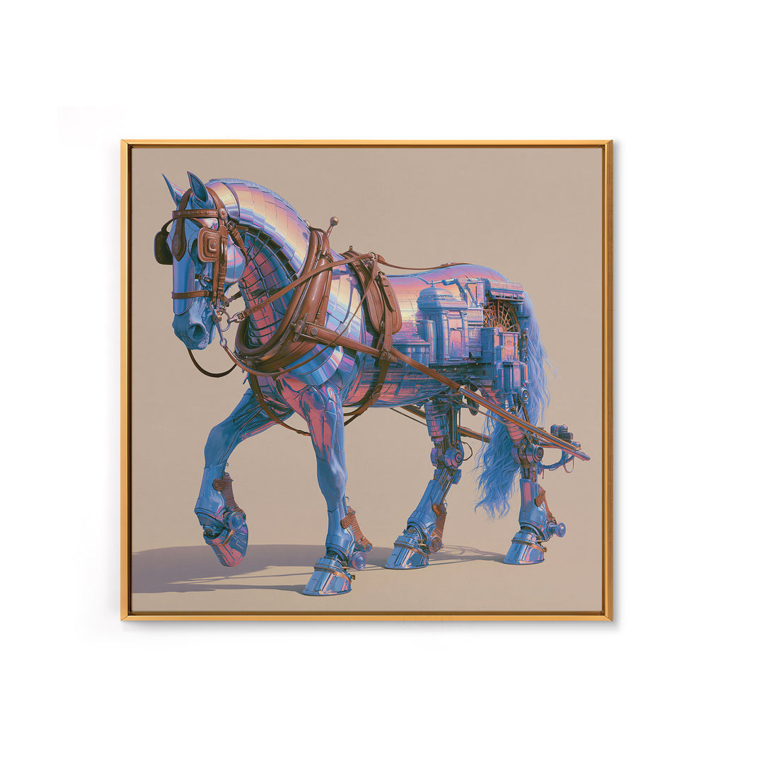 Steam Powered Horse Framed Canvas Print, Steampunk Art, Wall Art Living Room, Living Room Decor, Mechanic, Modern Decor, STE-1x1-39