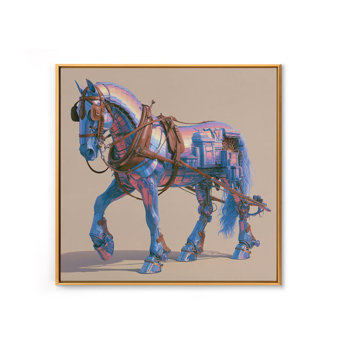 Steam Powered Horse Framed Canvas Print, Steampunk Art, Wall Art Living Room, Living Room Decor, Mechanic, Modern Decor, STE-1x1-39