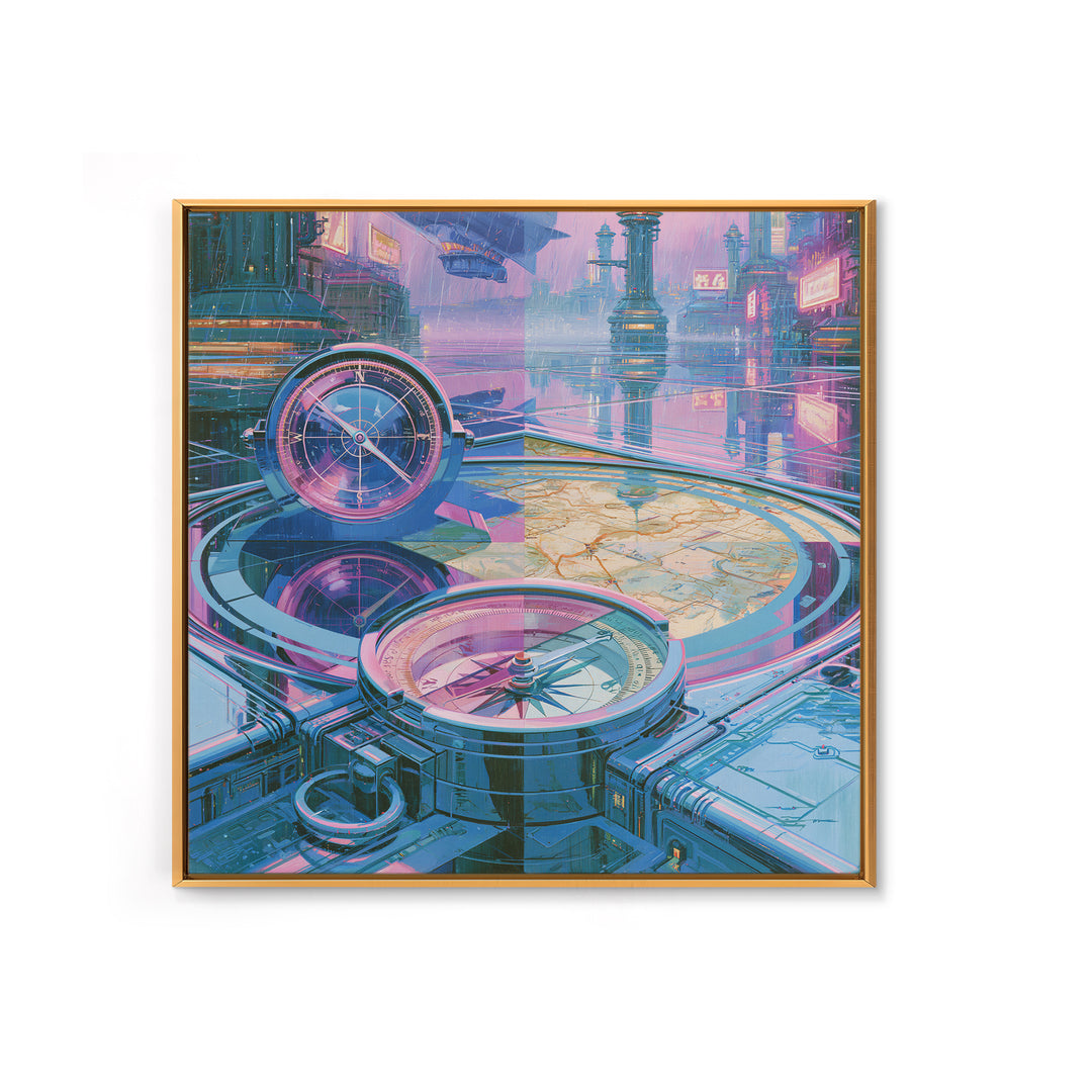 Airship Captain Map and Compass Still Life Framed Canvas Print, Steampunk Art, Steampunk Lamp, Living Room Decor, Abstract Art, STE-1x1-42