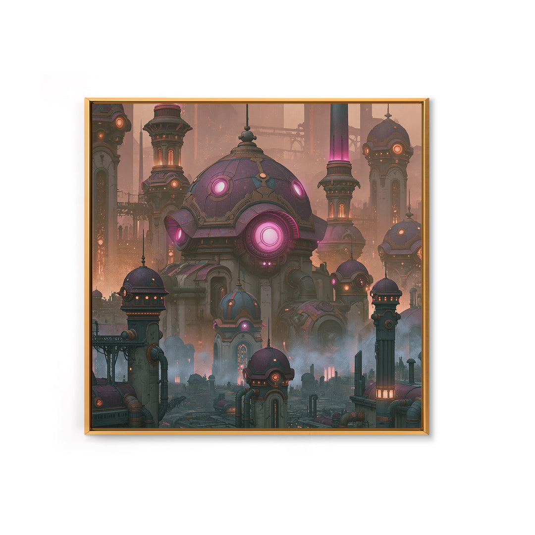 Steam Powered City Skyline Canvas Print, Steampunk Art, Luxury Decor, Living Room Decor, Abstract Art, Mechanic, STE-1x1-45