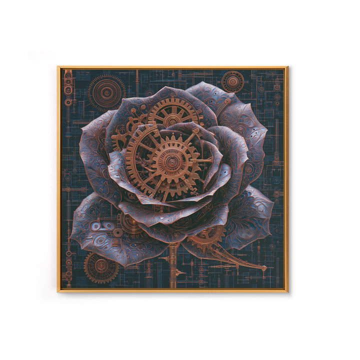 Mechanical Rose Made of Copper Gears Framed Canvas Print, Steampunk Art, Dark Art, Living Room Decor, Oil Painting, Mechanic, STE-1x1-51