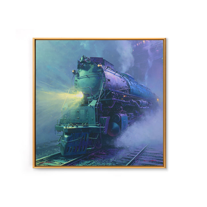 Steam Locomotive Racing Through Fog Canvas Print, Steampunk Art, Dark Art, Living Room Decor, Oil Painting, Mechanic, STE-1x1-54