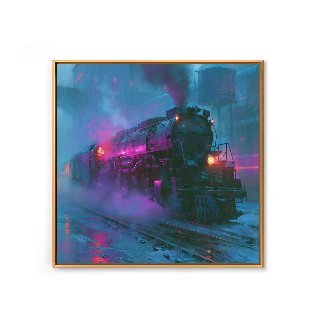 Steam Locomotive Racing Through Fog Canvas Print, Steampunk Art, Digital Download Art, Living Room Decor, Mechanic, Wall Art, STE-1x1-6