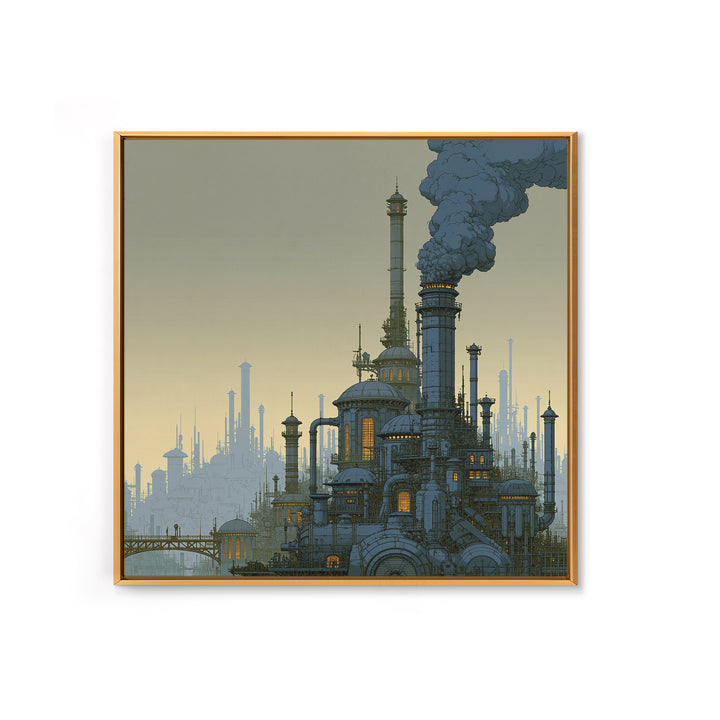 Steam Powered City Skyline Canvas Print, Steampunk Art, Luxury Decor, Living Room Decor, Abstract Art, Mechanic, STE-1x1-69