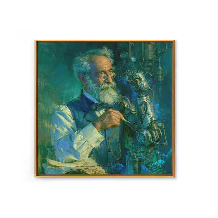 Victorian Inventor Portrait Framed Canvas Print, Steampunk Art, Boho Decor, Living Room Decor, Fine Art, Mechanic, Art Print, STE-1x1-79