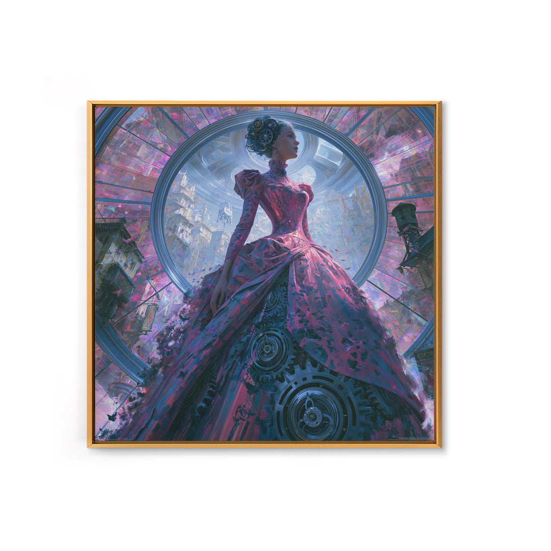 Victorian Lady with Clockwork Dress Details Canvas Print, Steampunk Art, Contemporary Art, Living Room Decor, Mechanic, STE-1x1-89
