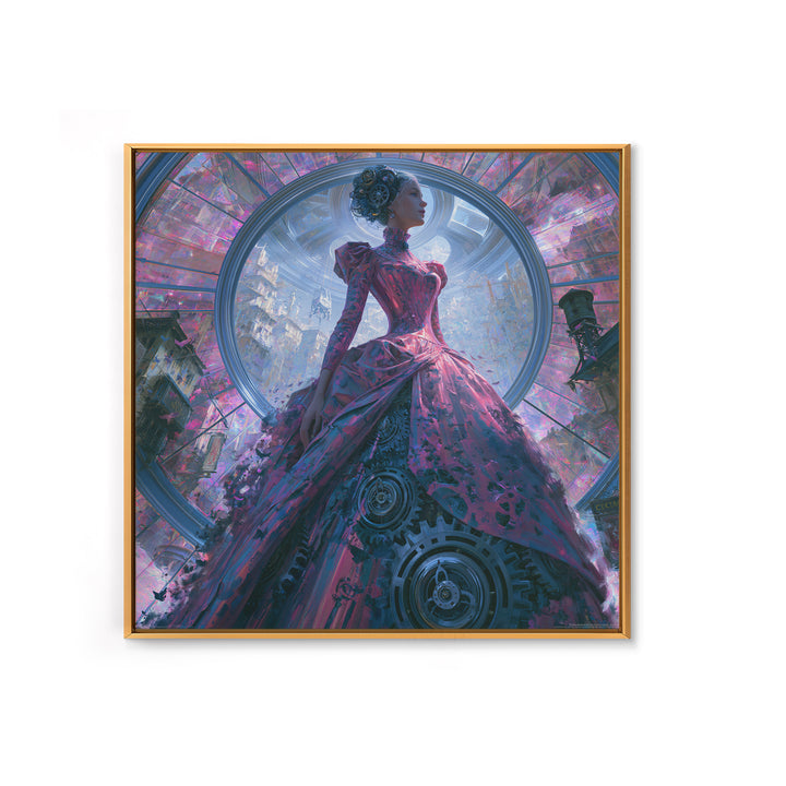 Victorian Lady with Clockwork Dress Details Canvas Print, Steampunk Art, Contemporary Art, Living Room Decor, Mechanic, STE-1x1-89
