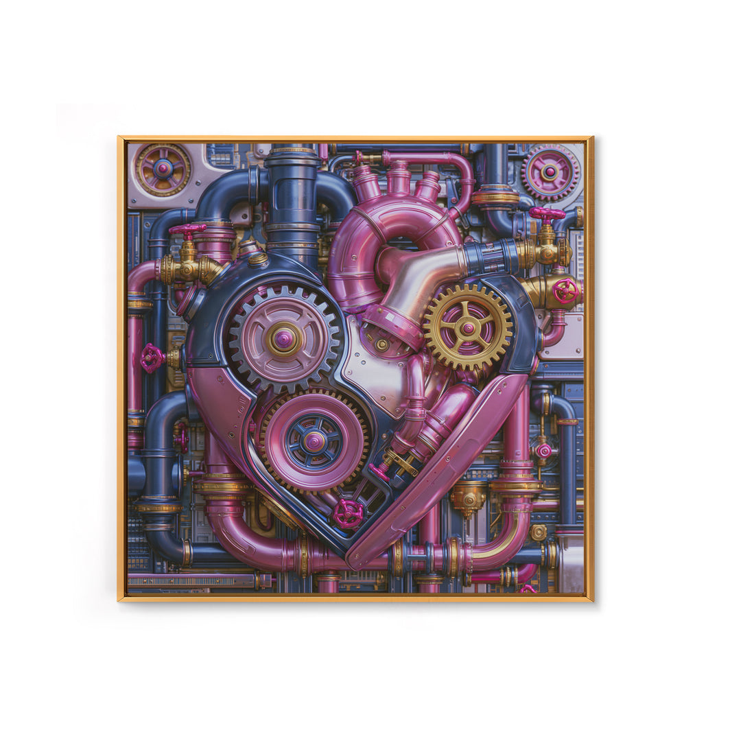 Gear Heart with Pipes and Valves Canvas Print, Steampunk Art, Man Cave Decor, Living Room Decor, Fine Art, Mechanic, STE-1x1-92