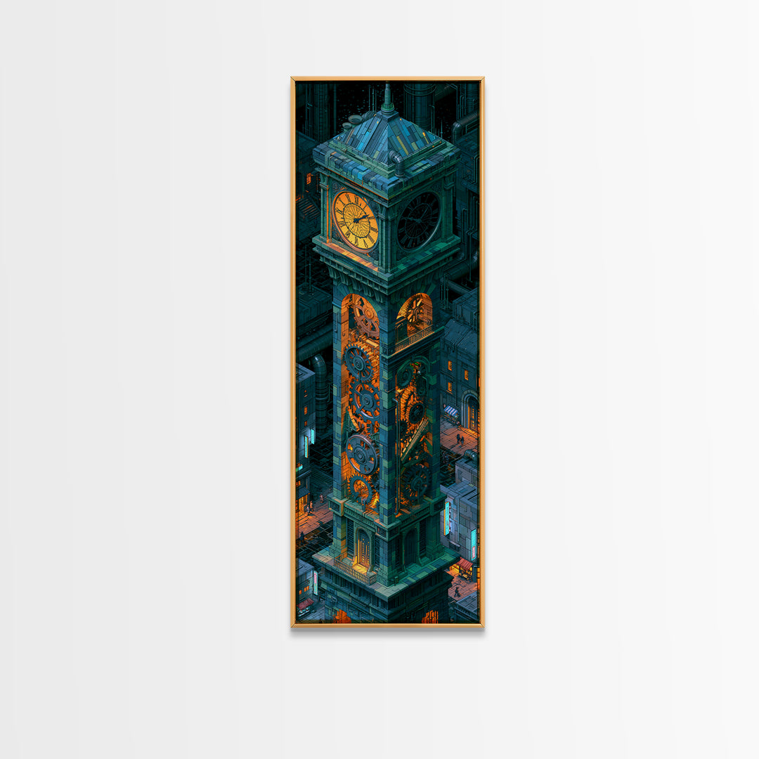 Clock Tower Gears Canvas Print, Steampunk Art, Abstract Art Print, Living Room Decor, Watercolor Art, Mechanic, STE-1x3-1