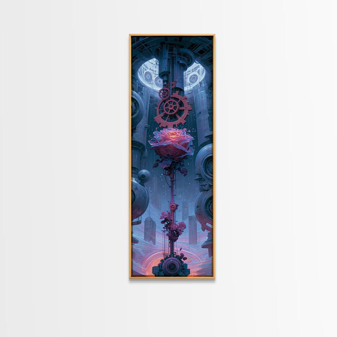 Mechanical Rose Made of Copper Gears Framed Canvas Print, Steampunk Art, Canvas Art, Living Room Decor, Abstract Art, Mechanic, STE-1x3-15
