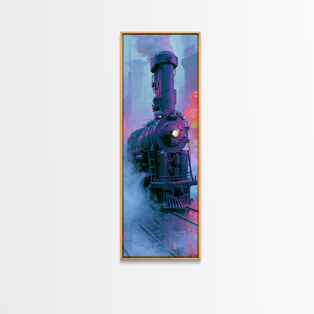 Steam Locomotive Racing Through Fog Canvas Print, Steampunk Art, Neutral Decor, Living Room Decor, Fine Art, Mechanic, STE-1x3-18