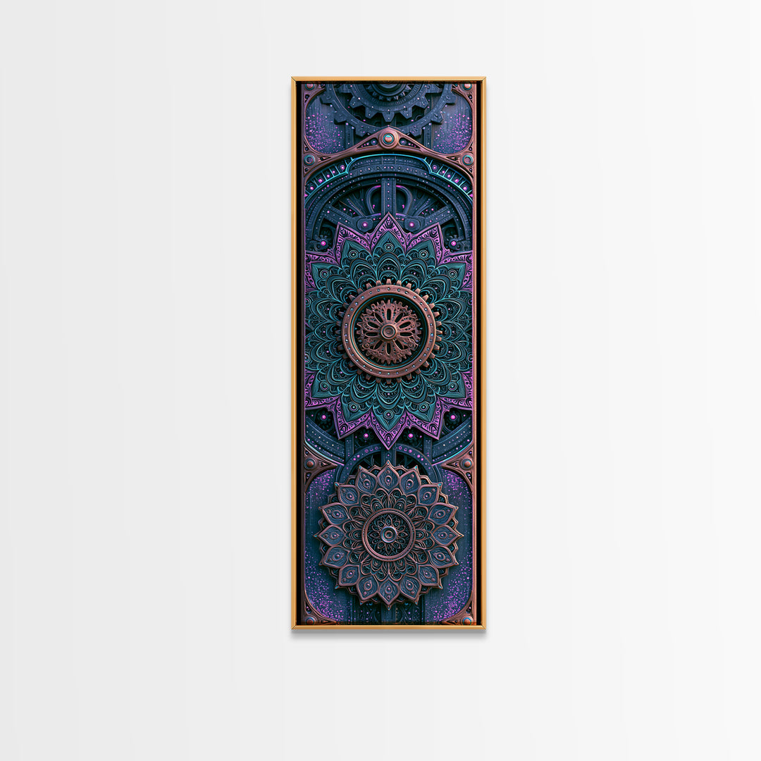 Cogwheel Mandala in Bronze and Teal Canvas Print, Steampunk Art, Halloween Decor, Living Room Decor, Fine Art, Mechanic, STE-1x3-28
