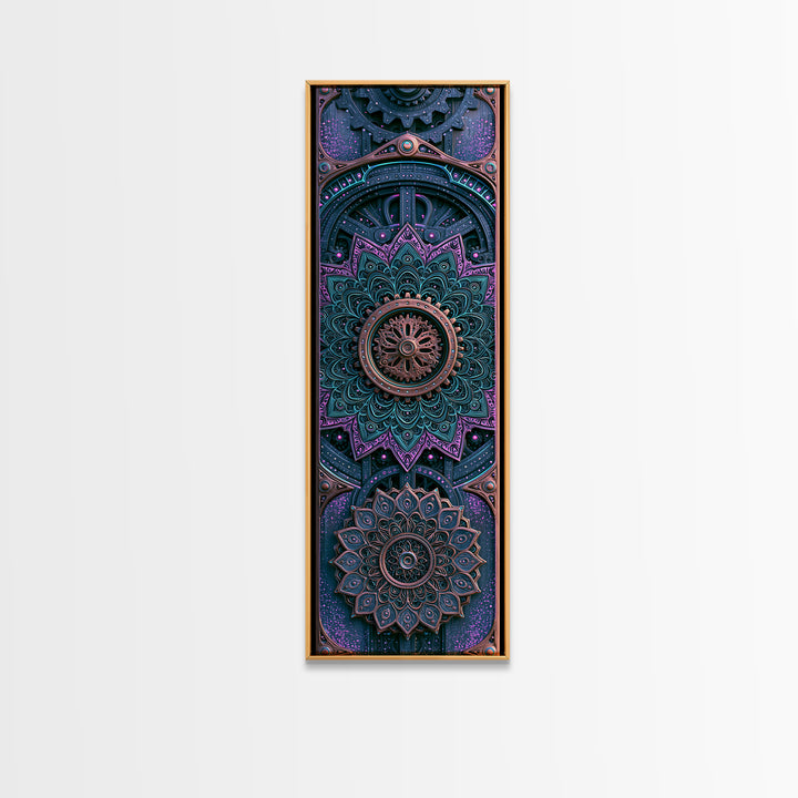 Cogwheel Mandala in Bronze and Teal Canvas Print, Steampunk Art, Halloween Decor, Living Room Decor, Fine Art, Mechanic, STE-1x3-28