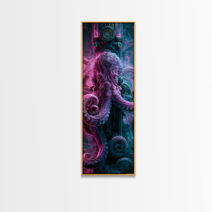 Steampunk Octopus with Brass Tentacles Canvas Print, Steampunk Art, Retro Decor, Living Room Decor, Fine Art, Mechanic, STE-1x3-41