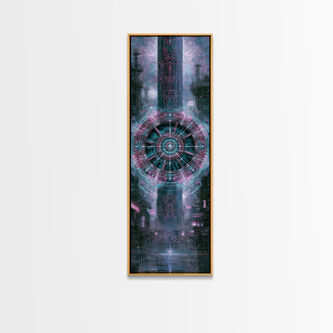 Cogwheel Mandala in Bronze and Teal Framed Canvas Print, Steampunk Art, Art Nouveau, Living Room Decor, Fine Art, Mechanic, STE-1x3-52