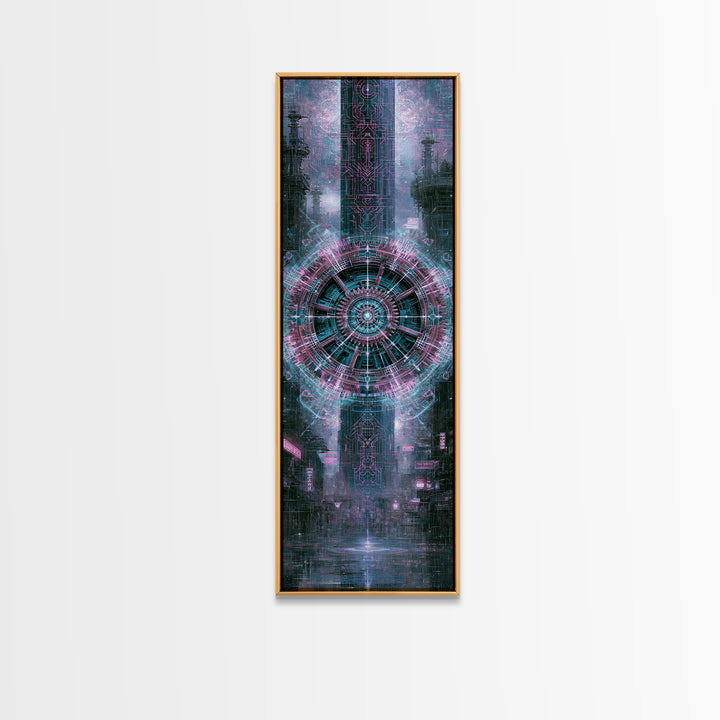 Cogwheel Mandala in Bronze and Teal Framed Canvas Print, Steampunk Art, Art Nouveau, Living Room Decor, Fine Art, Mechanic, STE-1x3-52