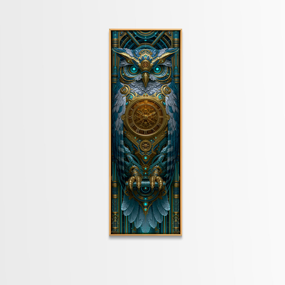 Brass Clockwork Owl Framed Canvas Print, Steampunk Art, Halloween Decor, Living Room Decor, Fine Art, Mechanic, Boho Wall Art, STE-1x3-61