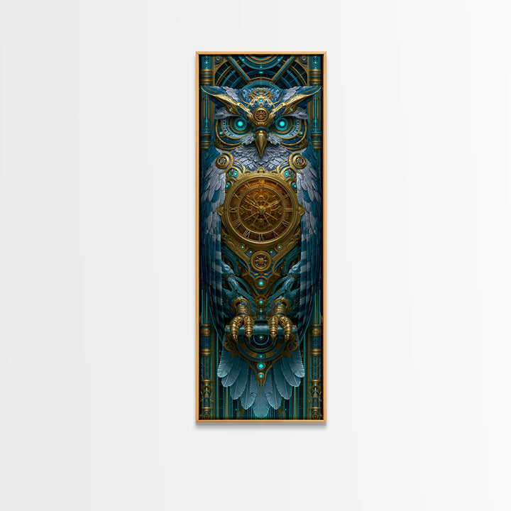 Brass Clockwork Owl Framed Canvas Print, Steampunk Art, Halloween Decor, Living Room Decor, Fine Art, Mechanic, Boho Wall Art, STE-1x3-61