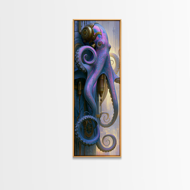 Steampunk Octopus with Brass Tentacles Canvas Print, Steampunk Art, Art Print, Living Room Decor, Fine Art, Mechanic, STE-1x3-65
