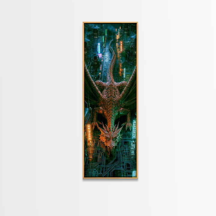 Copper Dragon with Riveted Wings Framed Canvas Print, Steampunk Art, Modern Decor, Living Room Decor, Fine Art, Mechanic, STE-1x3-70