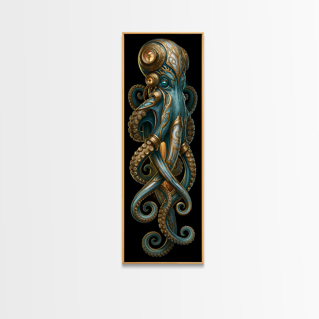 Steampunk Octopus with Brass Tentacles Canvas Print, Steampunk Art, Man Cave Decor, Living Room Decor, Fine Art, Mechanic, STE-1x3-89