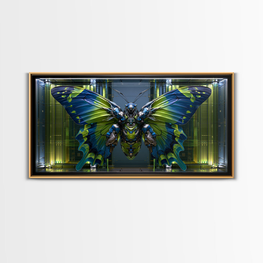 Mechanical Butterfly Specimen Framed Canvas Print, Steampunk Art, Contemporary Art, Living Room Decor, Fine Art, Mechanic, STE-2x1-10