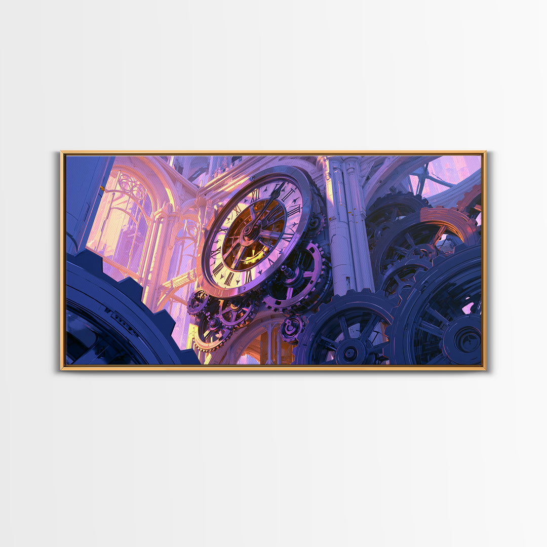 Clock Tower Gears Framed Canvas Print, Steampunk Art, Halloween Decor, Living Room Decor, Fine Art, Mechanic, Boho Wall Art, STE-2x1-33