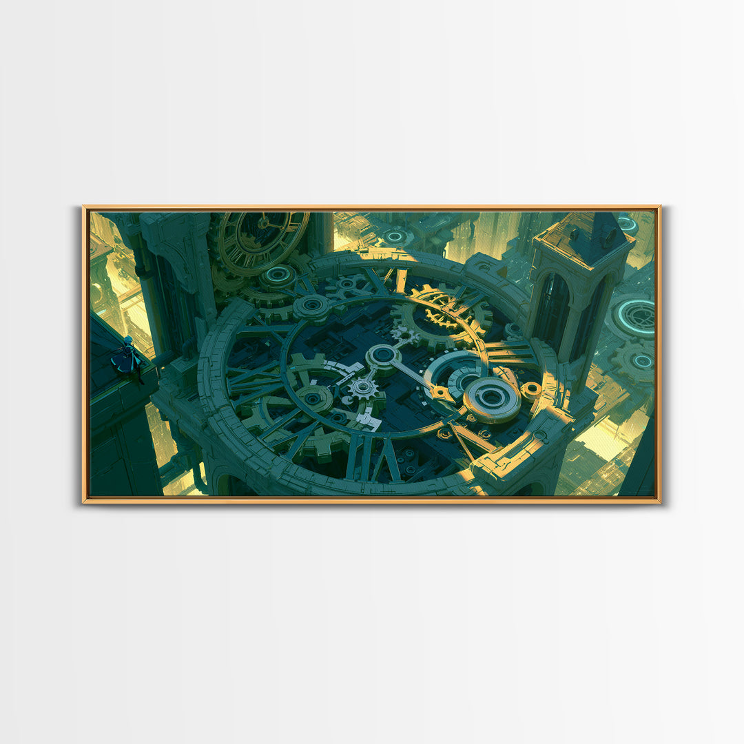 Clock Tower Gears Canvas Print, Steampunk Art, Art Nouveau, Living Room Decor, Mechanic, Modern Art, Digital Download Art, STE-2x1-57
