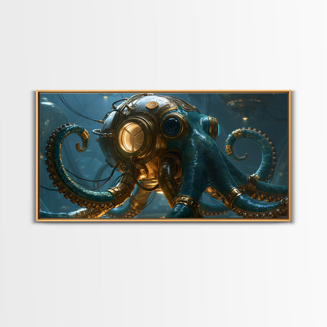 Steampunk Octopus with Brass Tentacles Canvas Print, Steampunk Art, Digital Print, Living Room Decor, Fine Art, Mechanic, STE-2x1-73