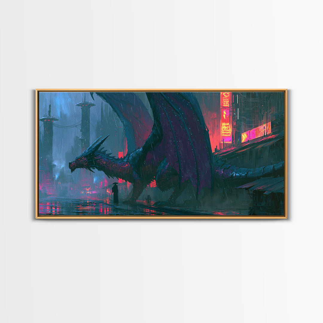 Copper Dragon with Riveted Wings Canvas Print, Steampunk Art, Halloween Decor, Living Room Decor, Fine Art, Mechanic, STE-2x1-78