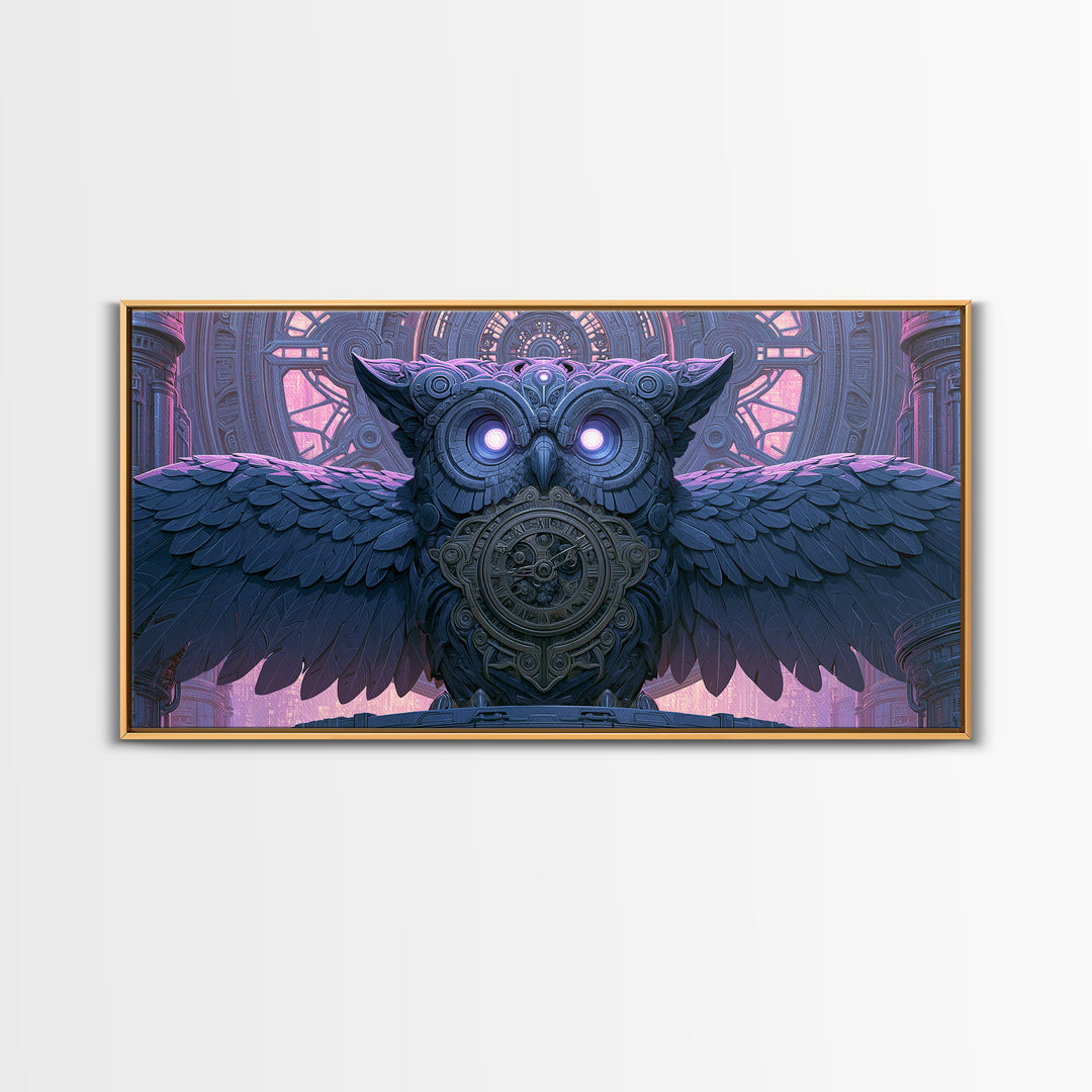 Brass Clockwork Owl Canvas Print, Steampunk Art, Wall Art Print, Living Room Decor, Fine Art, Mechanic, Gallery Decor, STE-2x1-93