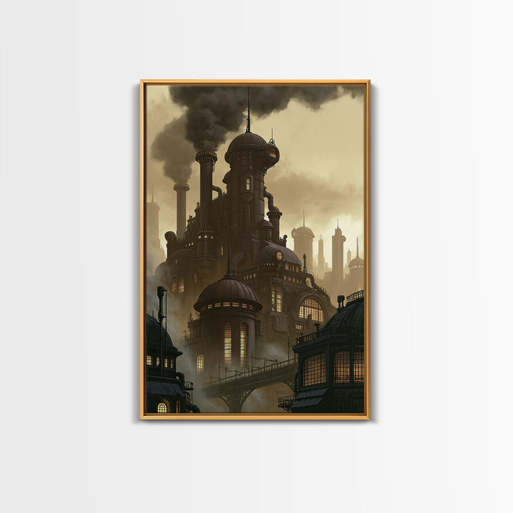 Steam Powered City Skyline Canvas Print, Steampunk Art, Original Art, Living Room Decor, Abstract Art, Mechanic, Cat Art, STE-2x3-29