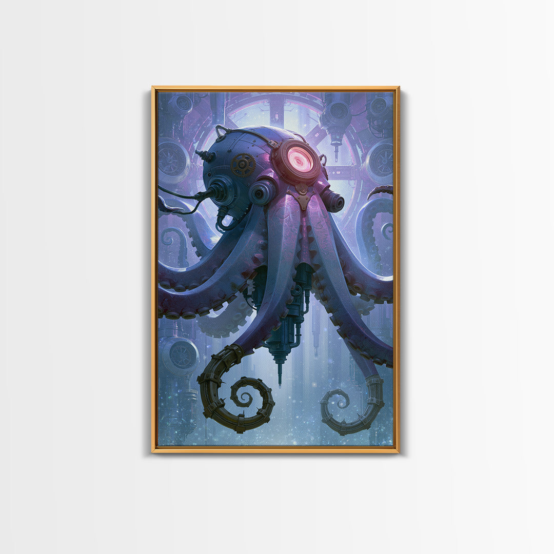 Steampunk Octopus with Brass Tentacles Framed Canvas Print, Steampunk Art, Abstract Art, Living Room Decor, Fine Art, Mechanic, STE-2x3-37