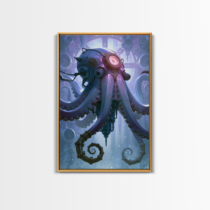 Steampunk Octopus with Brass Tentacles Framed Canvas Print, Steampunk Art, Abstract Art, Living Room Decor, Fine Art, Mechanic, STE-2x3-37