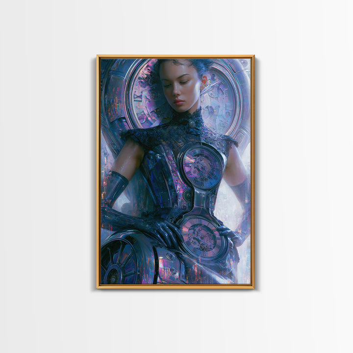 Victorian Lady with Clockwork Dress Details Canvas Print, Steampunk Art, Digital Print, Living Room Decor, Fine Art, Mechanic, STE-2x3-49