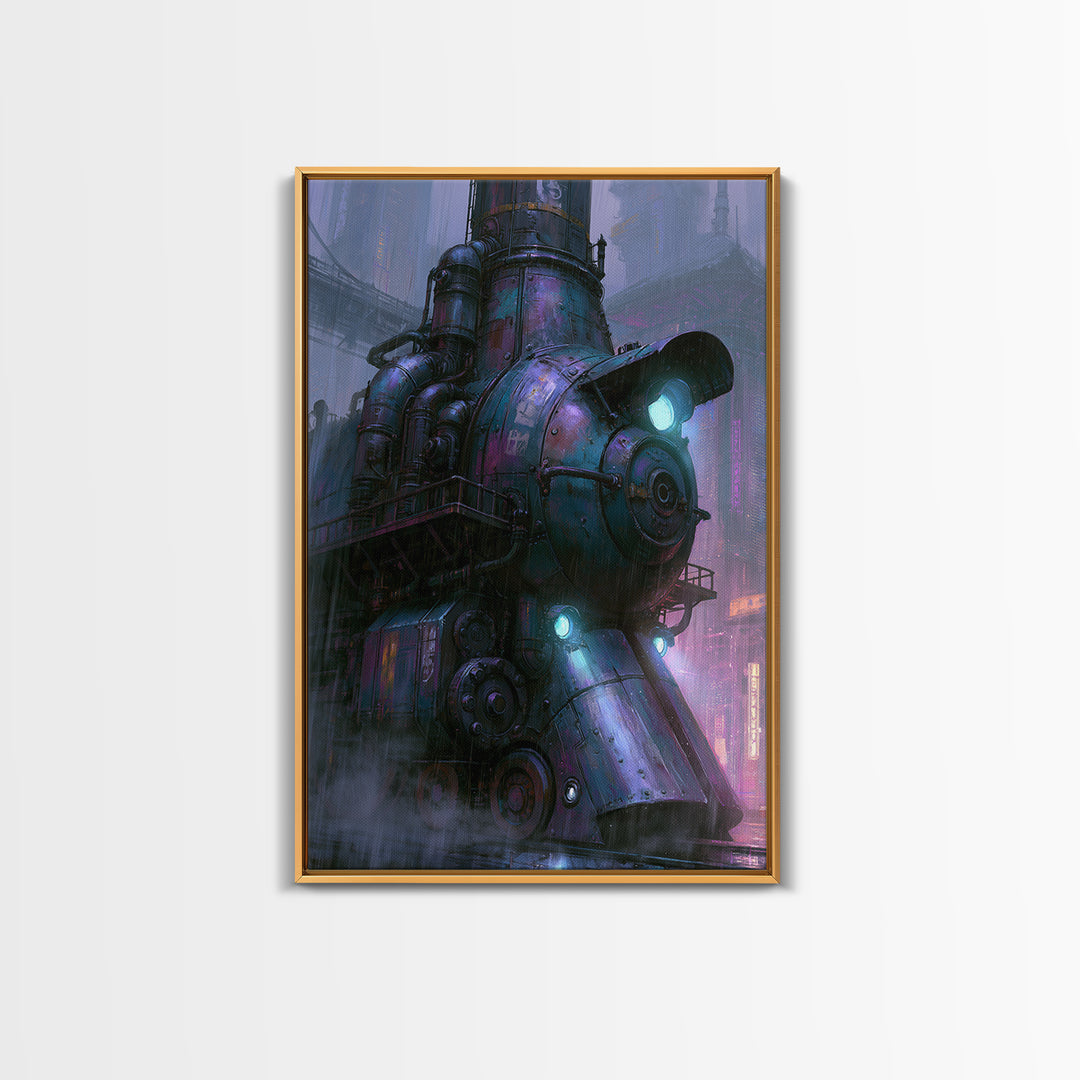 Steam Powered City Skyline Framed Canvas Print, Steampunk Art, Printable Art, Living Room Decor, Abstract Art, Mechanic, STE-2x3-53