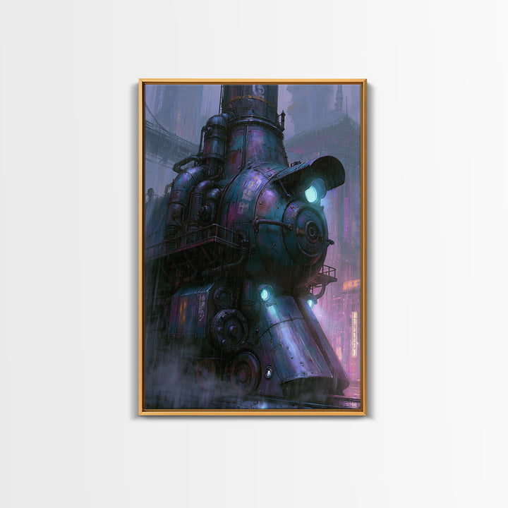 Steam Powered City Skyline Framed Canvas Print, Steampunk Art, Printable Art, Living Room Decor, Abstract Art, Mechanic, STE-2x3-53