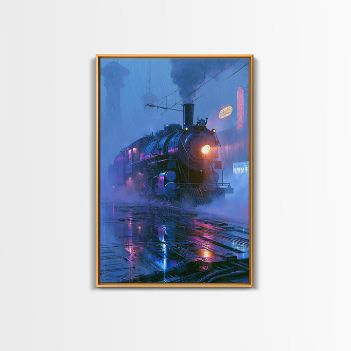 Steam Locomotive Racing Through Fog Canvas Print, Steampunk Art, Canvas Art, Living Room Decor, Abstract Art, Mechanic, STE-2x3-62