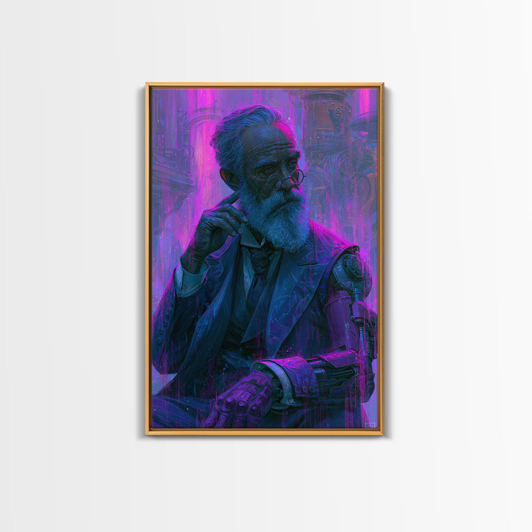 Victorian Inventor Portrait Framed Canvas Print, Steampunk Art, Whimsical Decor, Living Room Decor, Fine Art, Mechanic, STE-2x3-63