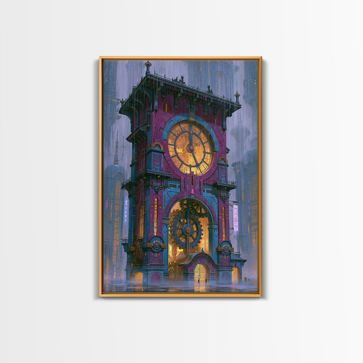 Clock Tower Gears Framed Canvas Print, Steampunk Art, Wall Art Print, Living Room Decor, Fine Art, Mechanic, Gallery Decor, STE-2x3-69